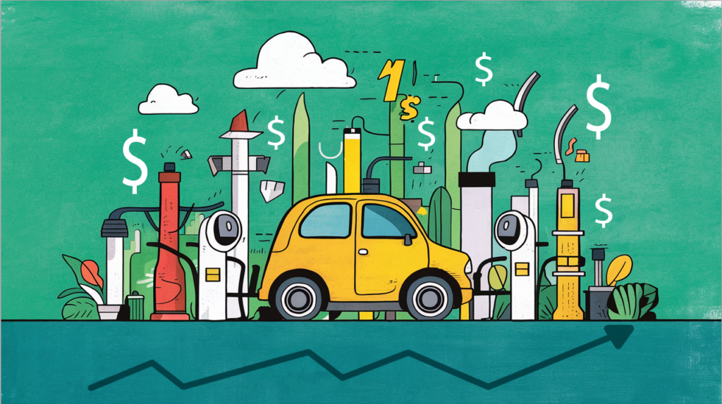 Una ilustración conceptual y sencilla que invita a la reflexión que representa el fin de los subsidios a la gasolina. Creada con ideogram.ai