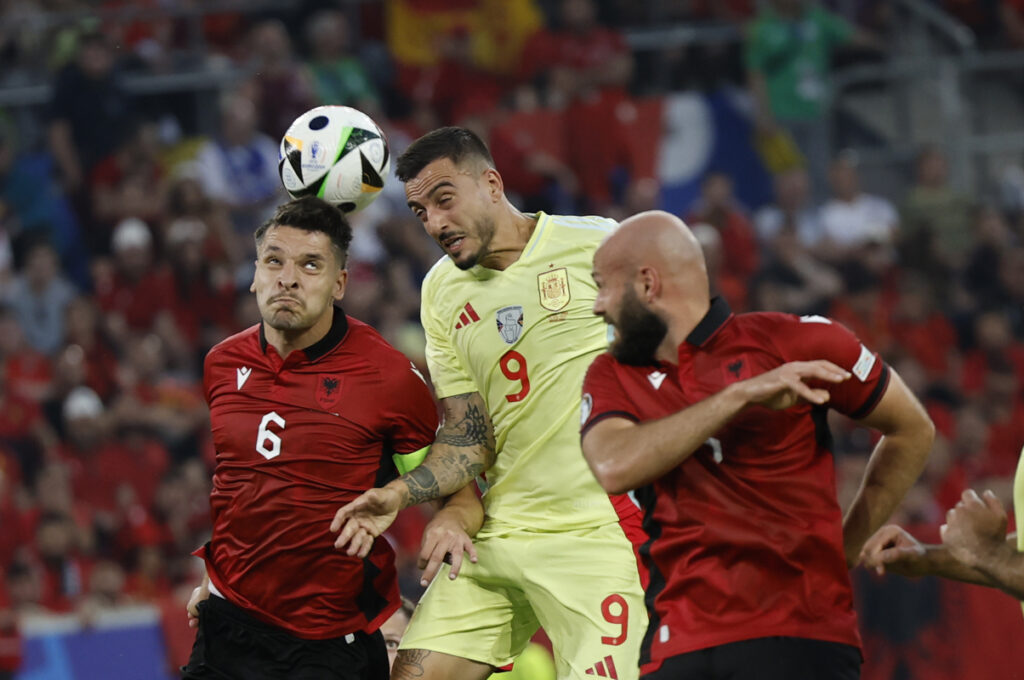 Jugadores de la Selección de España ante Albania en la fase de grupos en la Eurocopa.
