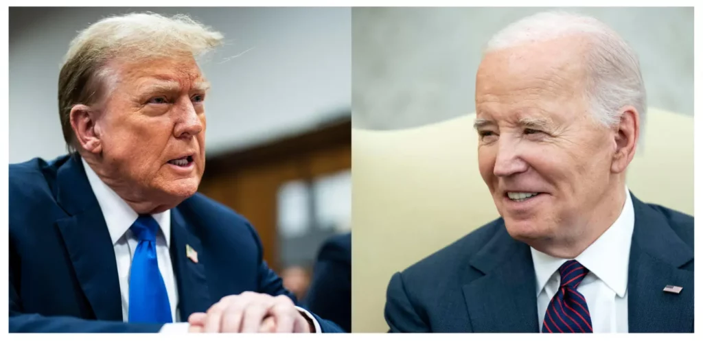 Composición de dos fotografías de archivo donde aparece el presidente de Estados Unidos, Joe Biden (d), y el expresidente, Donald J. Trump (i).