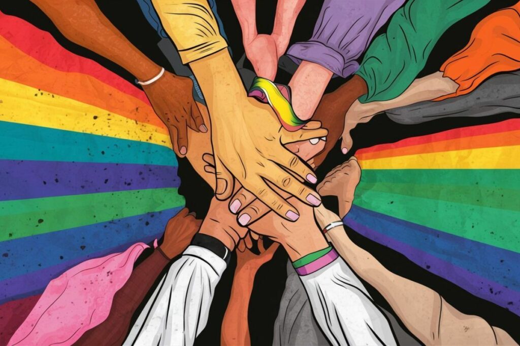 Imagen creada en Ideogram con el prompt: Día del Orgullo LGBTI, lucha por los derechos en unidad.
