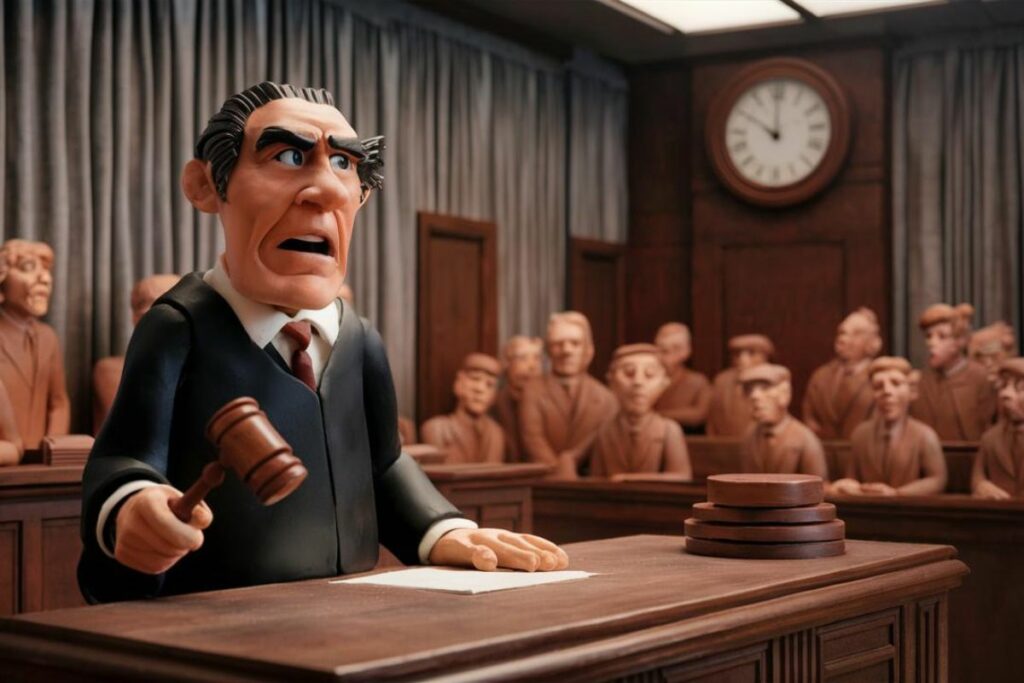 Imagen creada con inteligencia artificial con el prompt: un juez dicta sentencia en una corte.