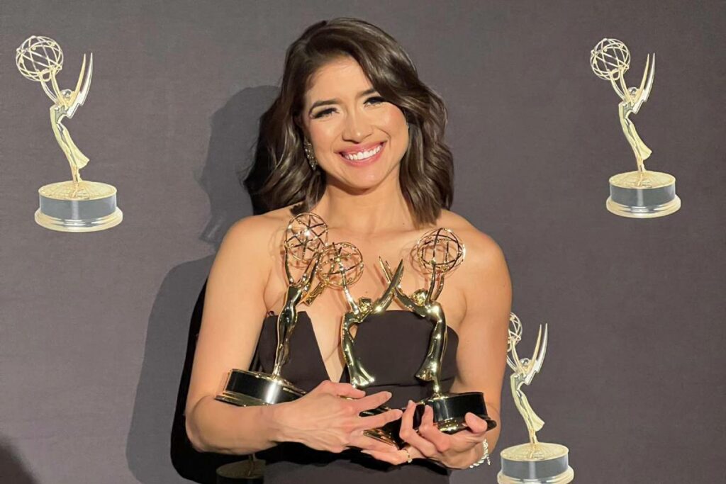 Dayanna Monroy, periodista guayaquileña, ganó tres premios Emmy, este 15 de junio del 2024. Foto: Captura