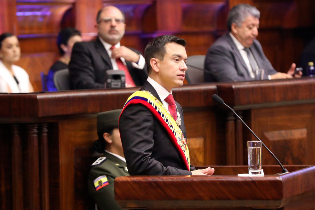 Daniel Noboa en su discurso el 24 de mayo de 2024 en la Asamblea Nacional.