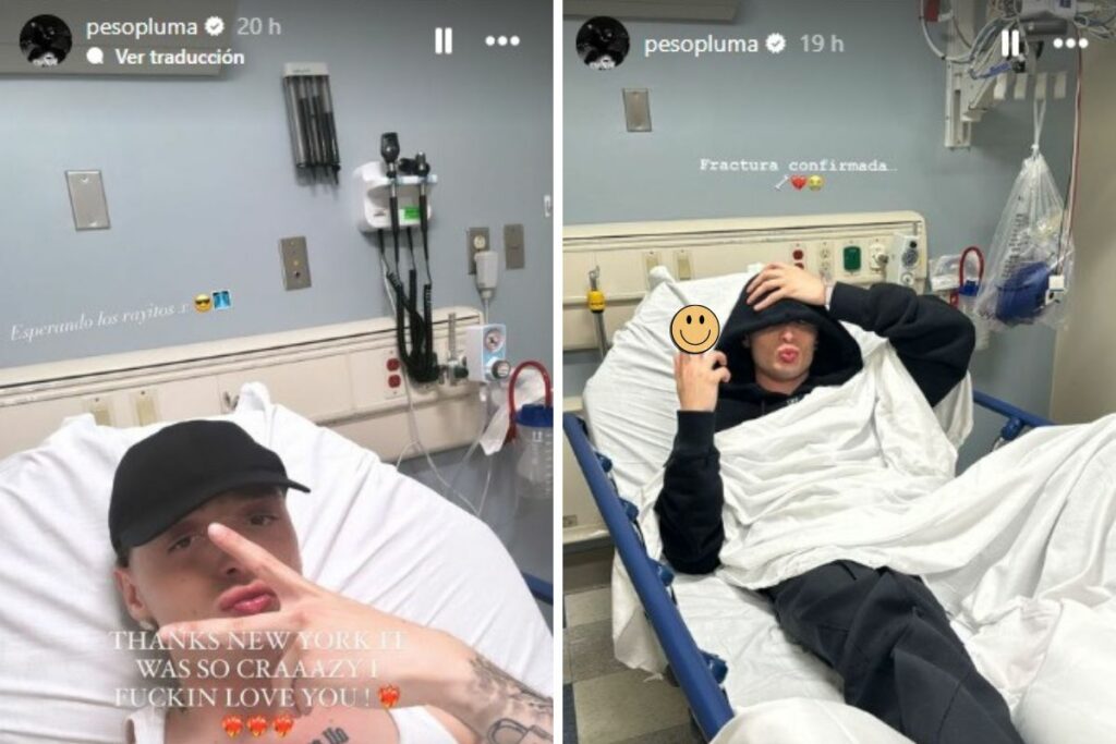 Historias de Instagram del cantante Peso Pluma en el hospital. Foto: Instagram